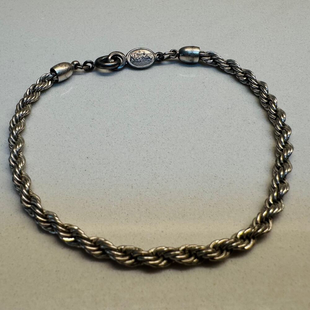 Vintage Napier Silver Tone Rope Chain Bracelet Signed 7”